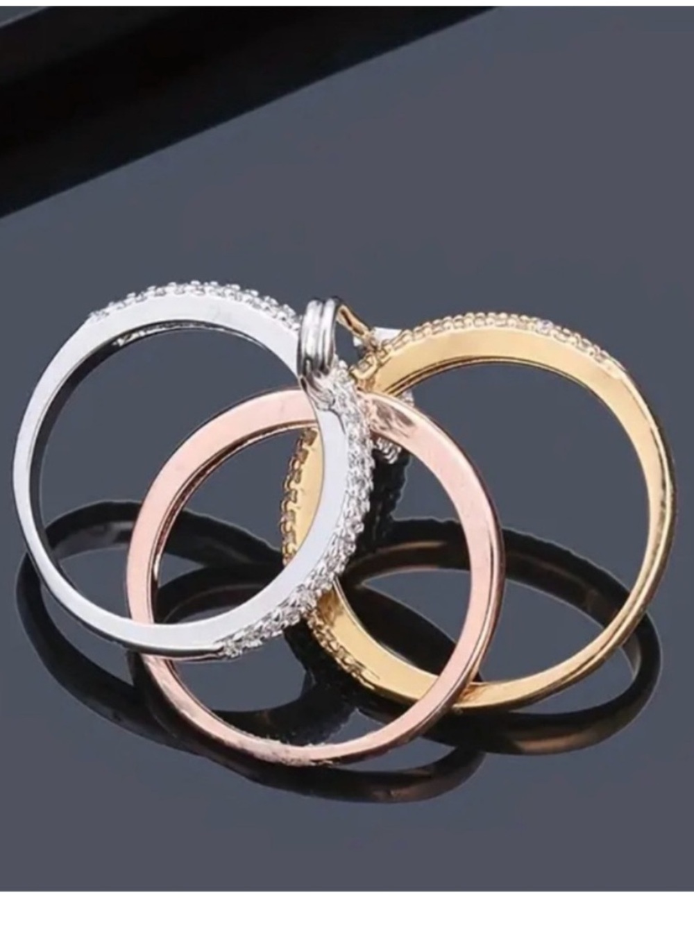 Tricolor CZ Safety Pin Ring - Rose Gold, Gold & Silver - Picture 5 of 6